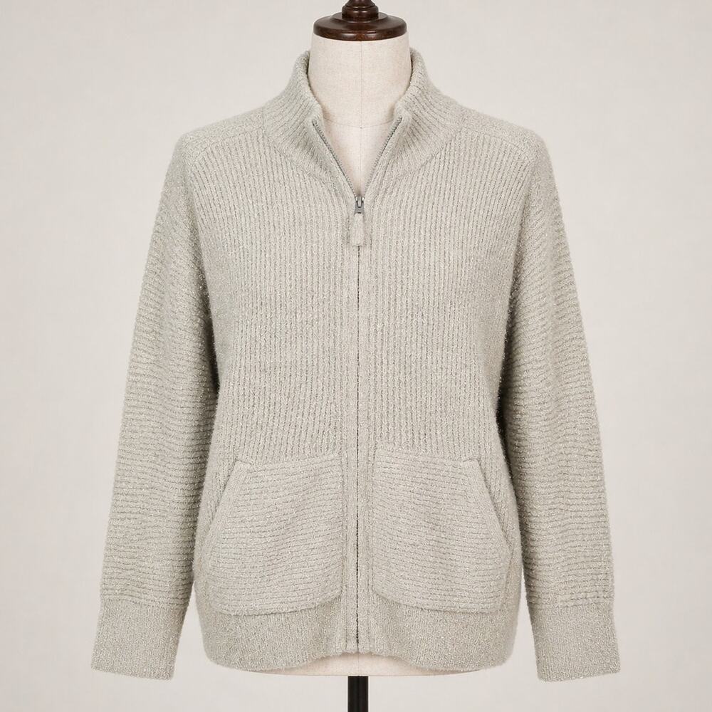 Barefoot Dreams CozyChic Lite High-Neck Zip Cardigan Light Green 1X